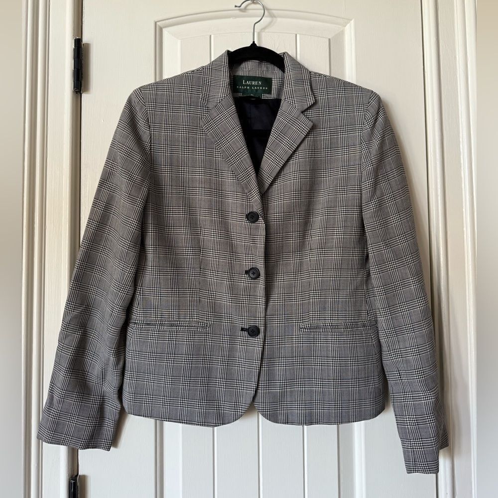 LAUREN Ralph Lauren Plaid Blazer Wool Blend Size 4